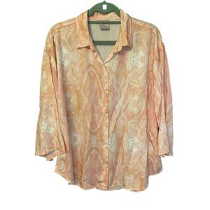 Laurie Felt Easy Tencel Top Womens Medium Pink‎ Watercolor 3/4 NWOT